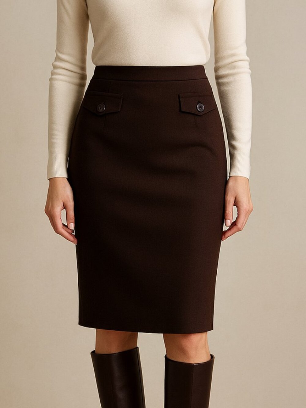 LOFT Ann Taylor Size 10 Brown Textured Pencil Skirt Lined Pockets Workwear